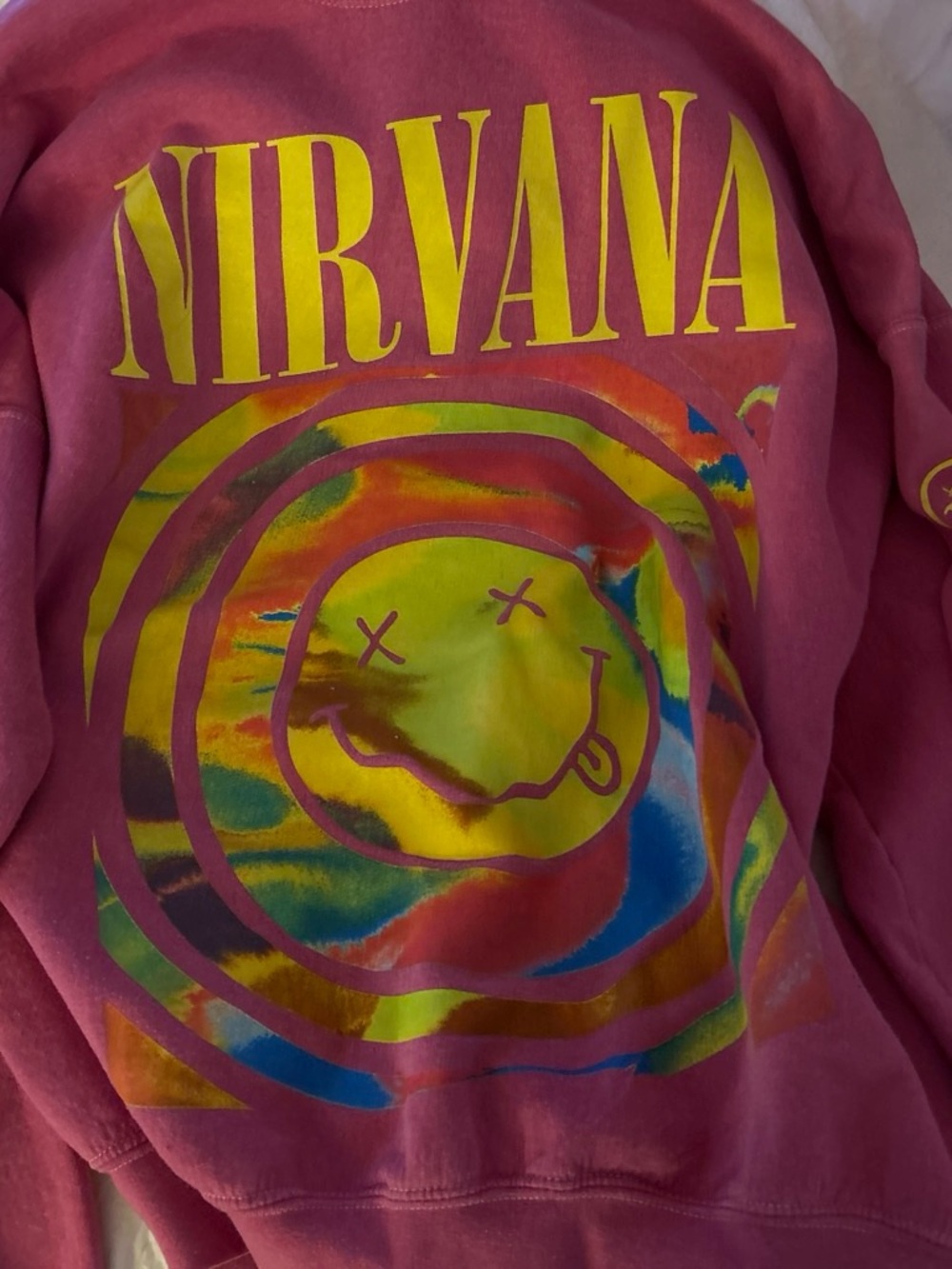 NIRVANA Pink Tie-Dye Smiley Graphic Hoodie